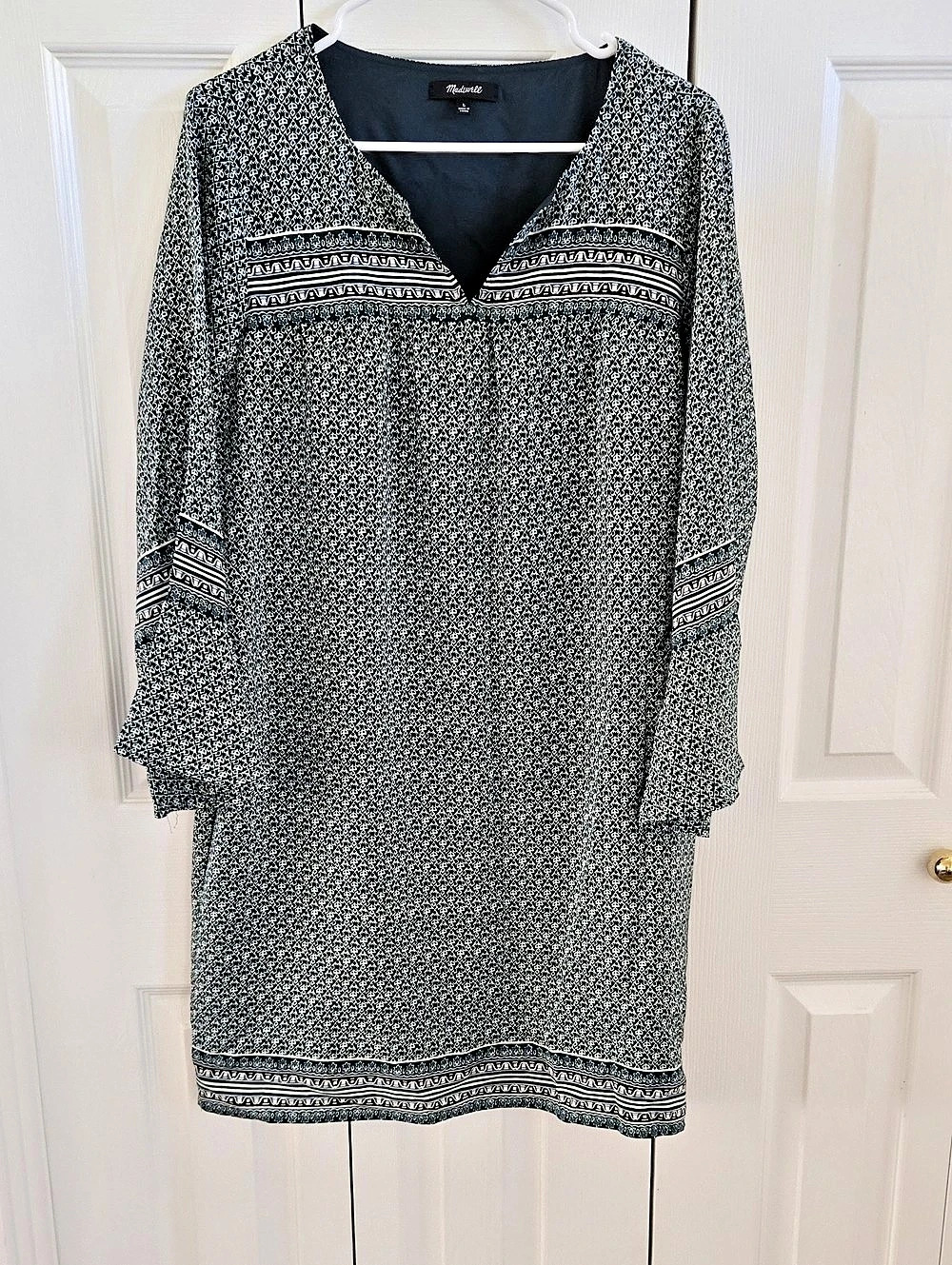 Madewell Silk Printed Bell Sleeve Shift Dress Size Large